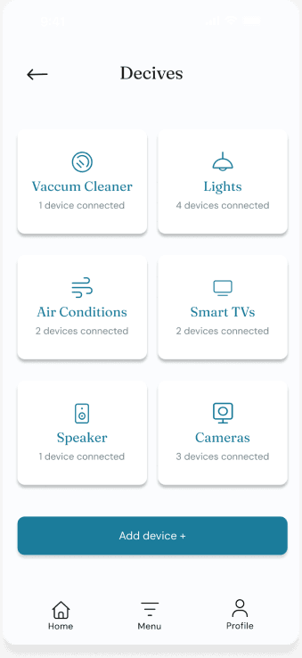 Smart Home app connected devices screen
