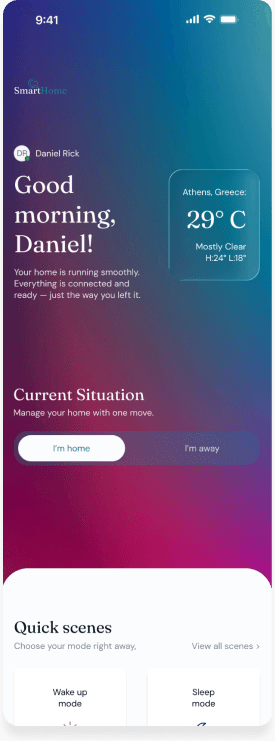 Smart Home app home screen