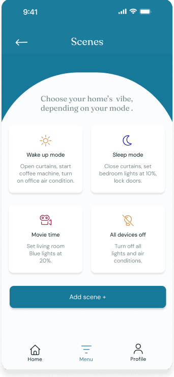 Smart Home app scenes screen