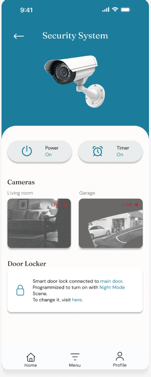 Smart Home app security system screen